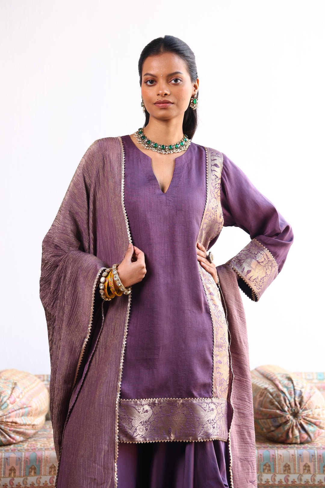 QUYAAM MAUVE SATIN KURTA SET