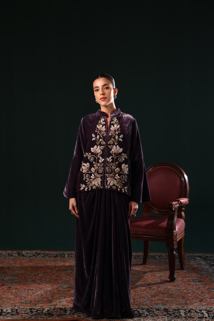 NOOR JAHAN JACKET DRAPE SKIRT SET