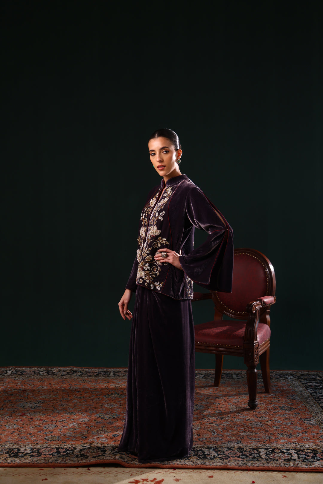 NOOR JAHAN JACKET DRAPE SKIRT SET