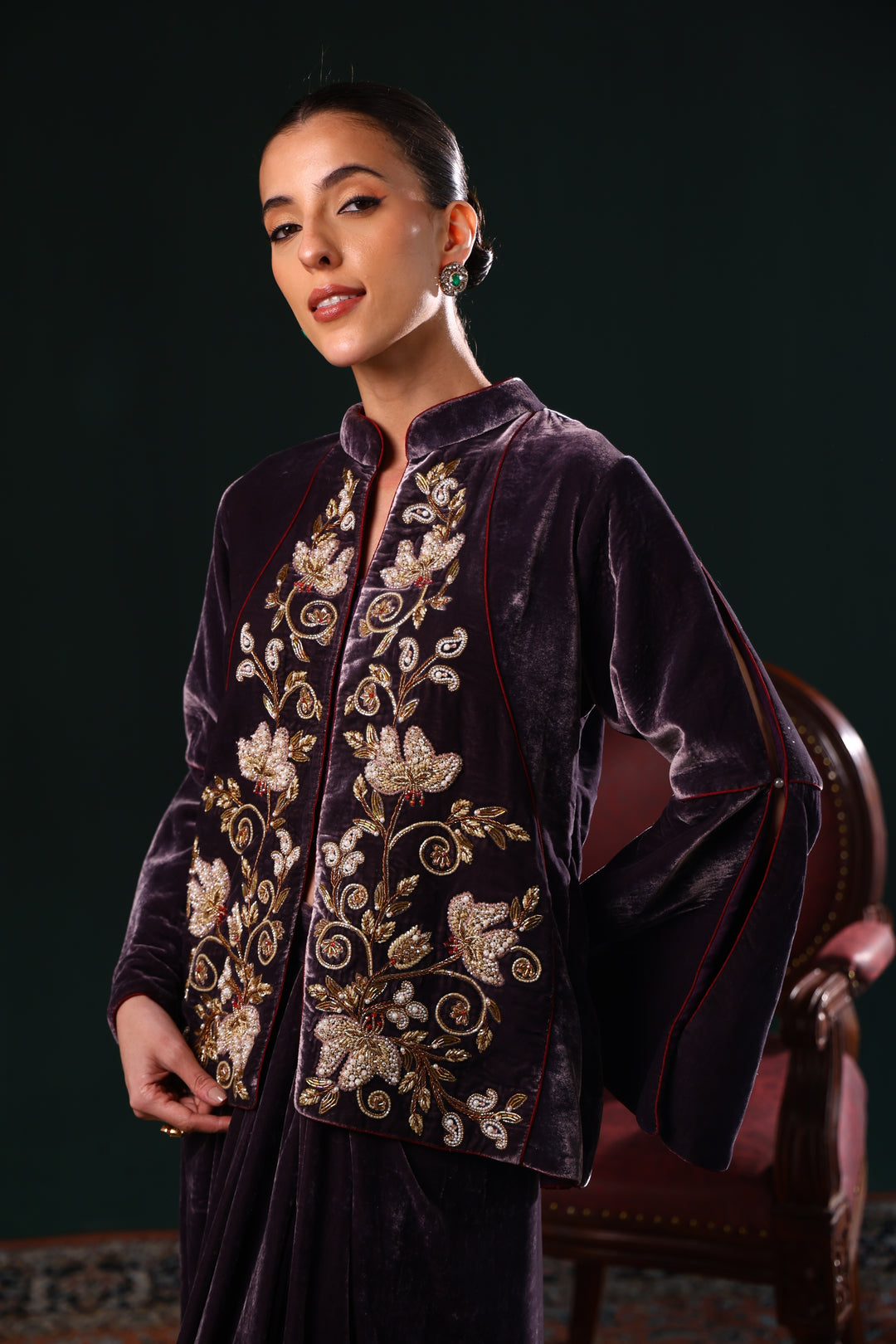 NOOR JAHAN JACKET DRAPE SKIRT SET