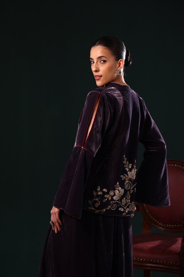 NOOR JAHAN JACKET DRAPE SKIRT SET