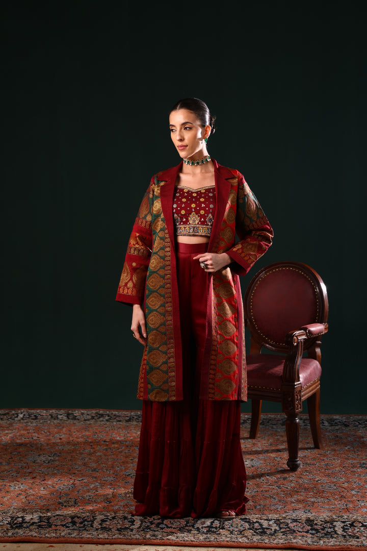 SAFIRA BANARASI LONG JACKET SET