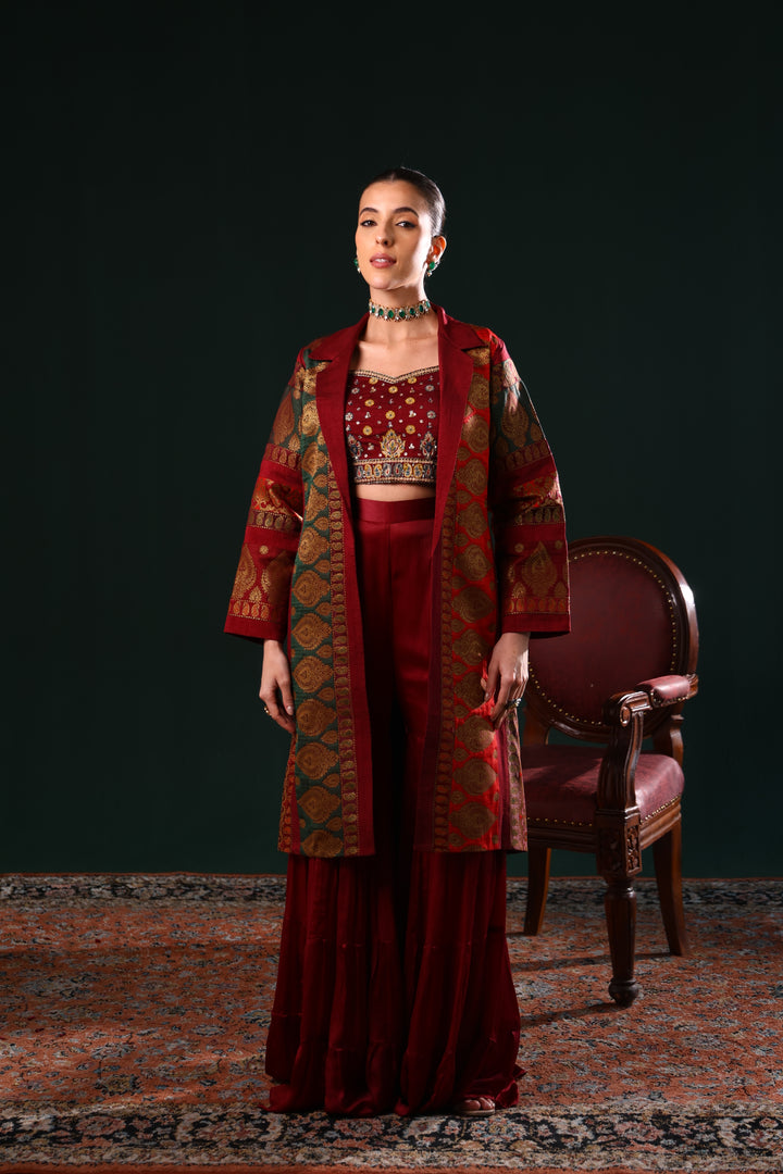 SAFIRA BANARASI LONG JACKET SET