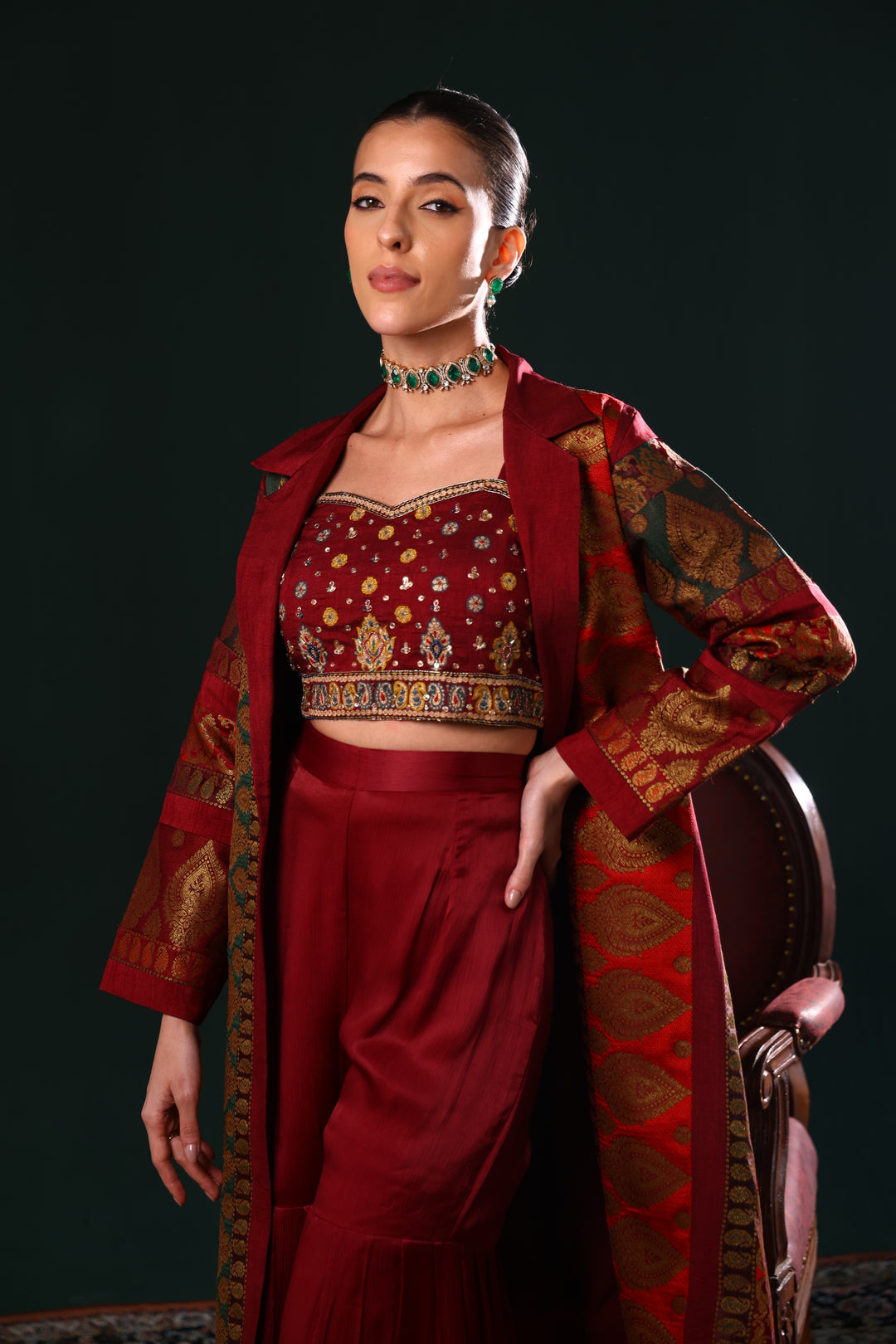 SAFIRA BANARASI LONG JACKET SET