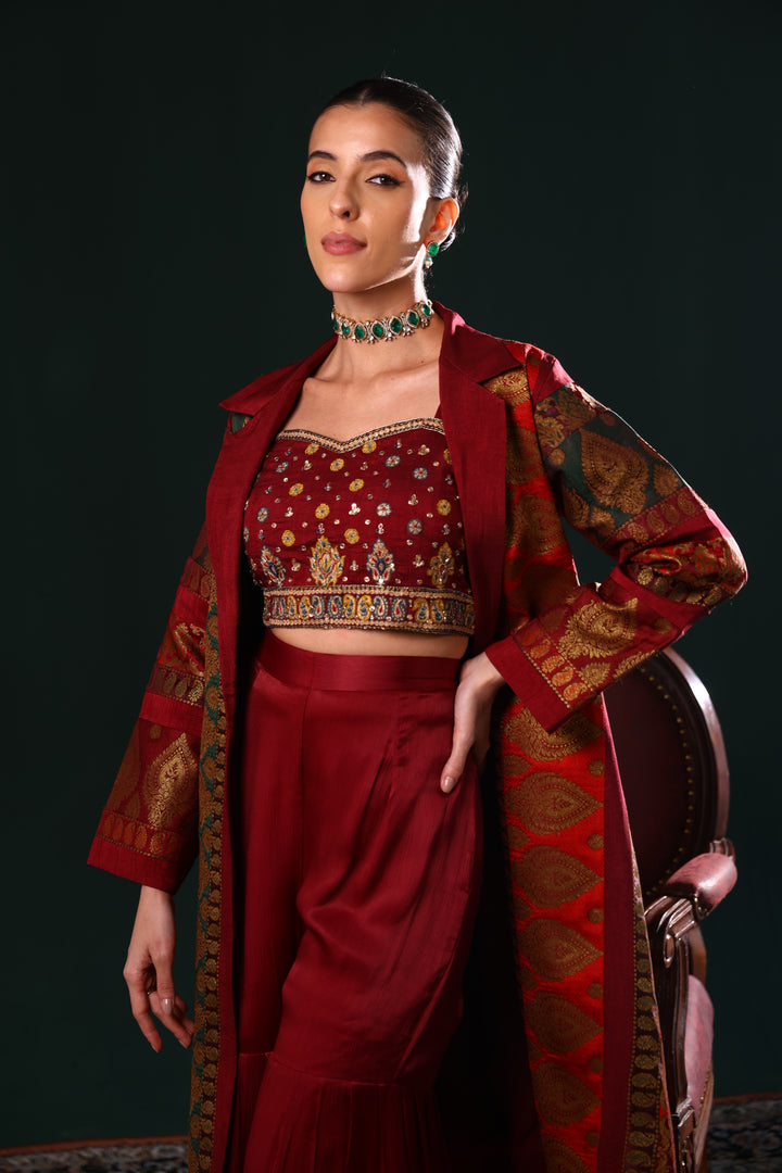 SAFIRA BANARASI LONG JACKET SET