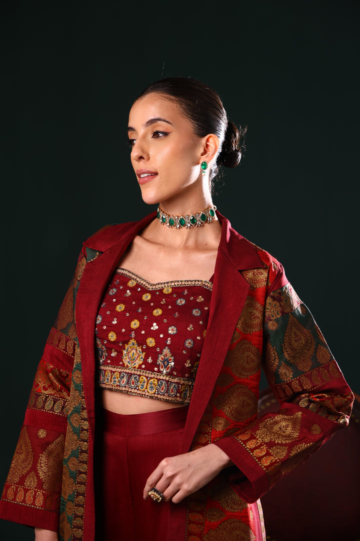 SAFIRA BANARASI LONG JACKET SET