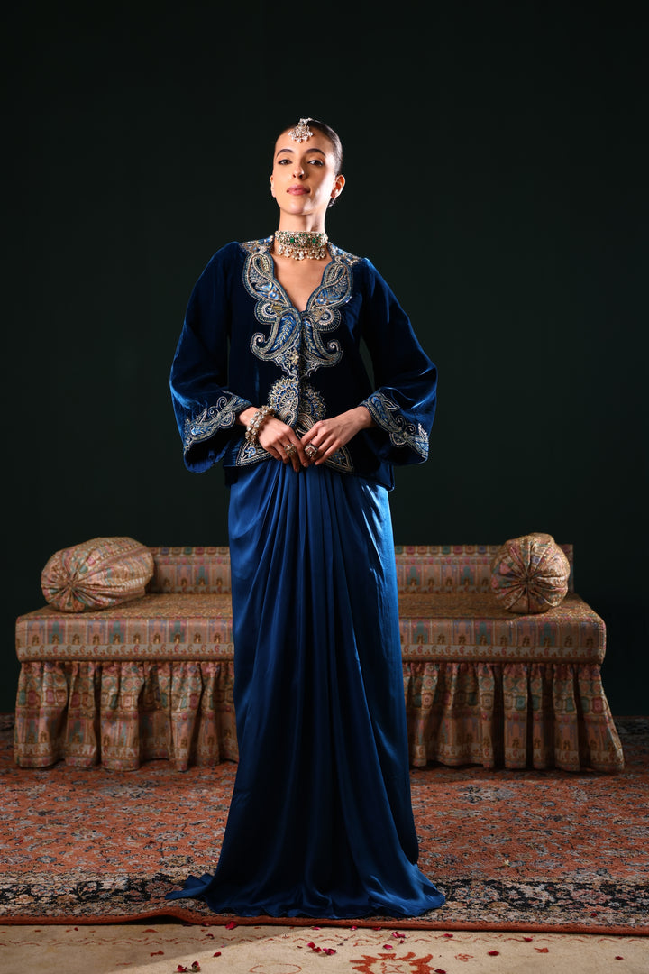 MARZAAN VELVET JACKET AND SKIRT SET