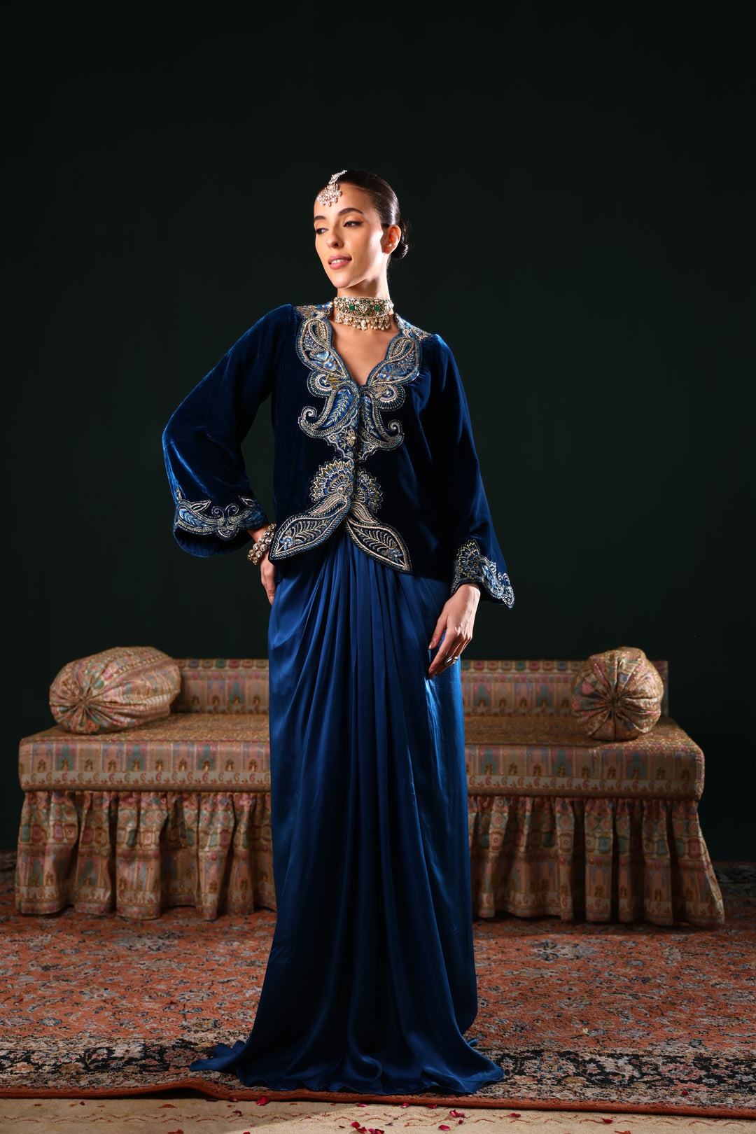 MARZAAN VELVET JACKET AND SKIRT SET