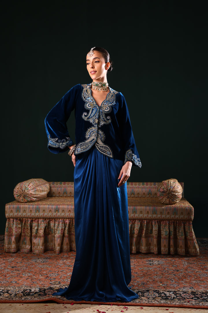 MARZAAN VELVET JACKET AND SKIRT SET