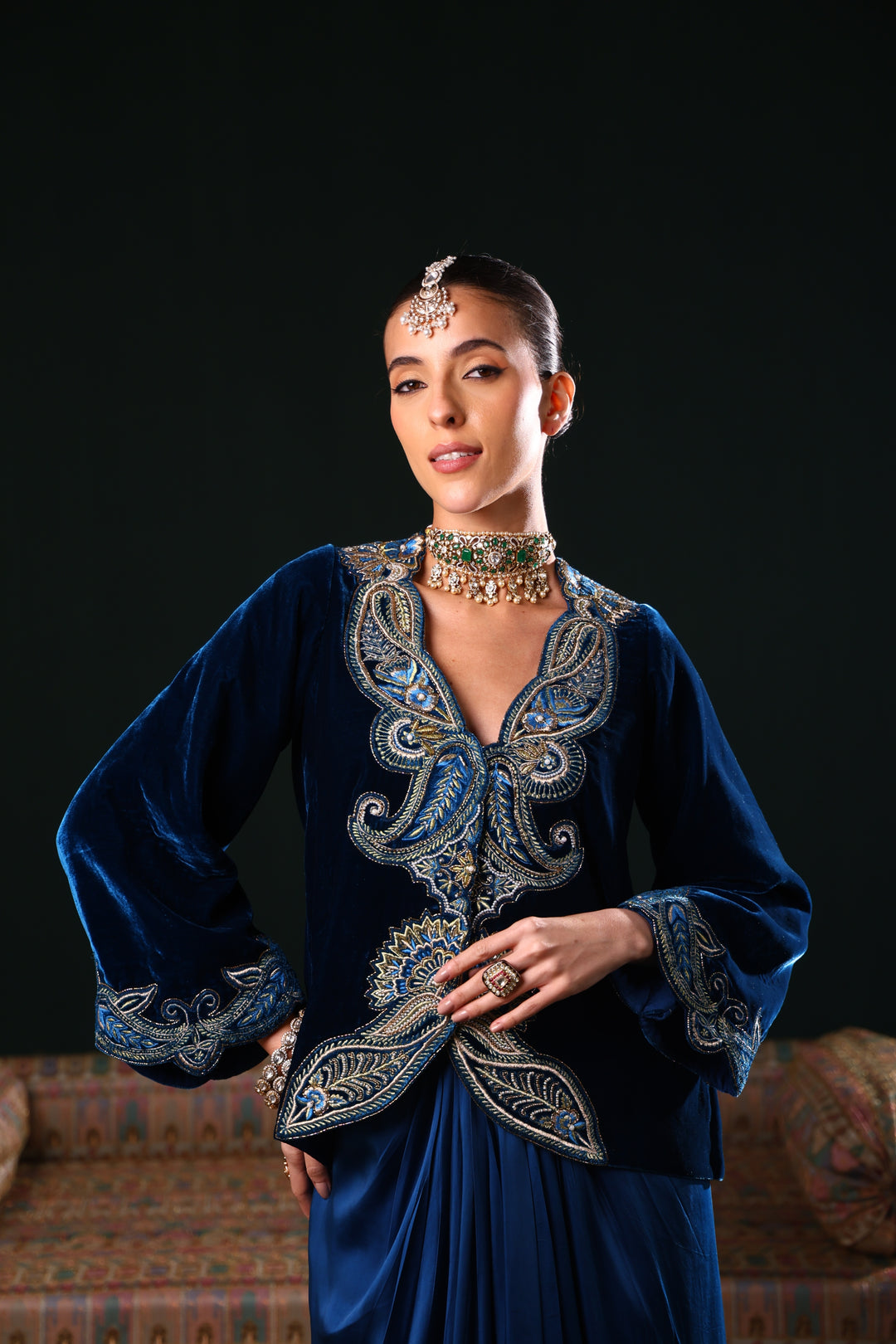 MARZAAN VELVET JACKET AND SKIRT SET