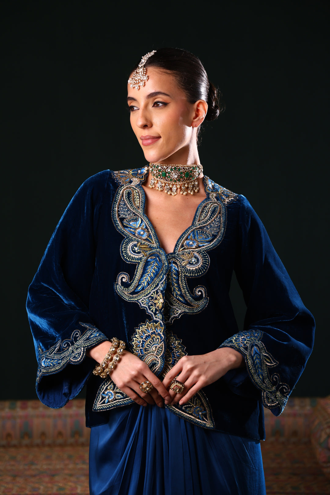 MARZAAN VELVET JACKET AND SKIRT SET